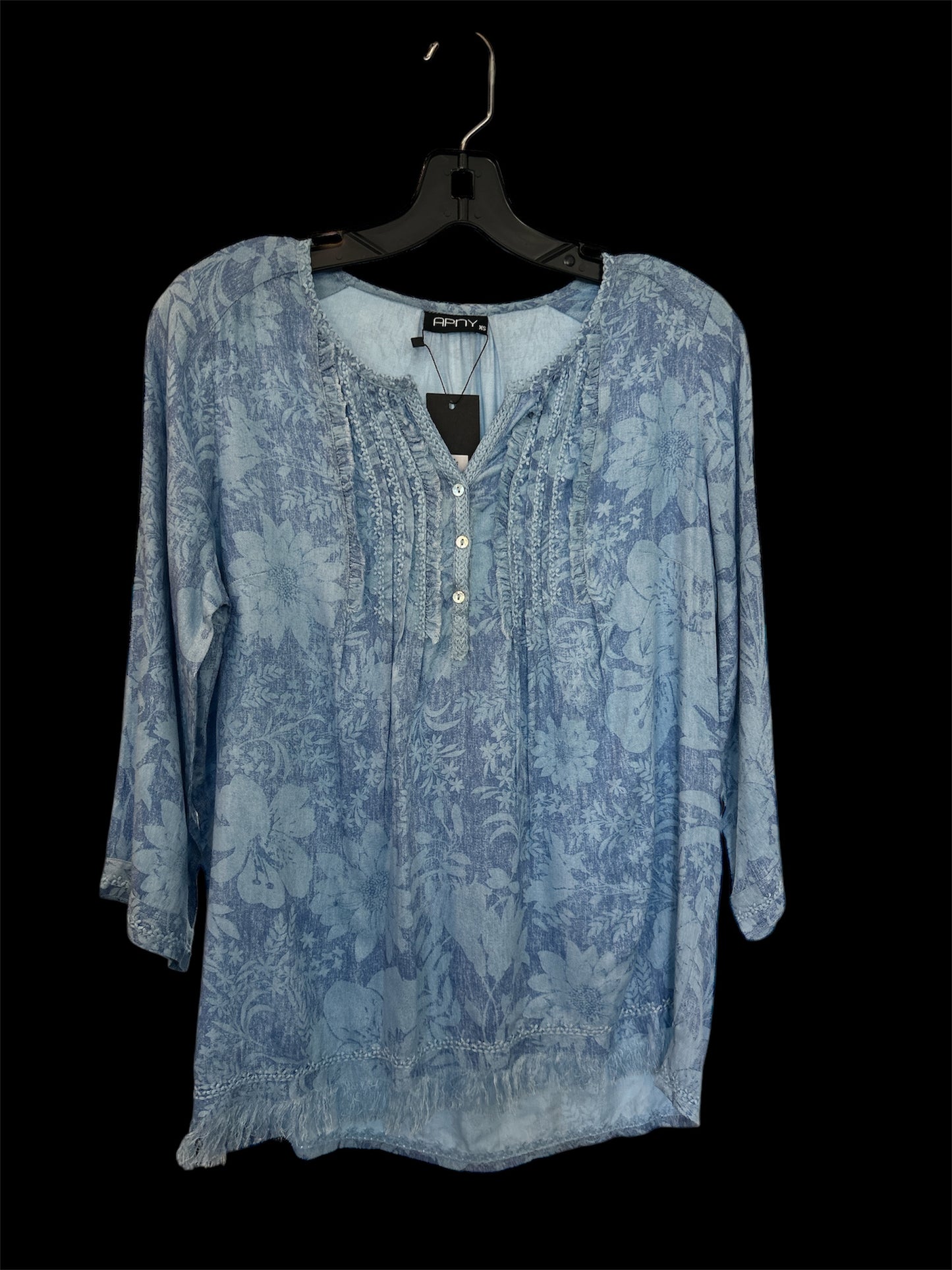 APNY | Printed Tunic w/Fringed Hem| Parisian Blue