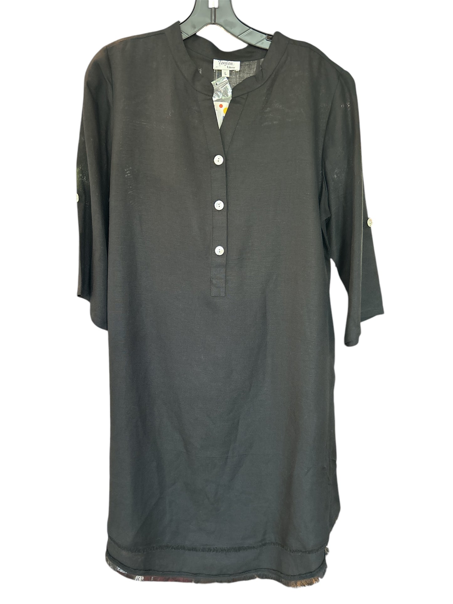 Toofan | Fringe Trim Black Linen Dress