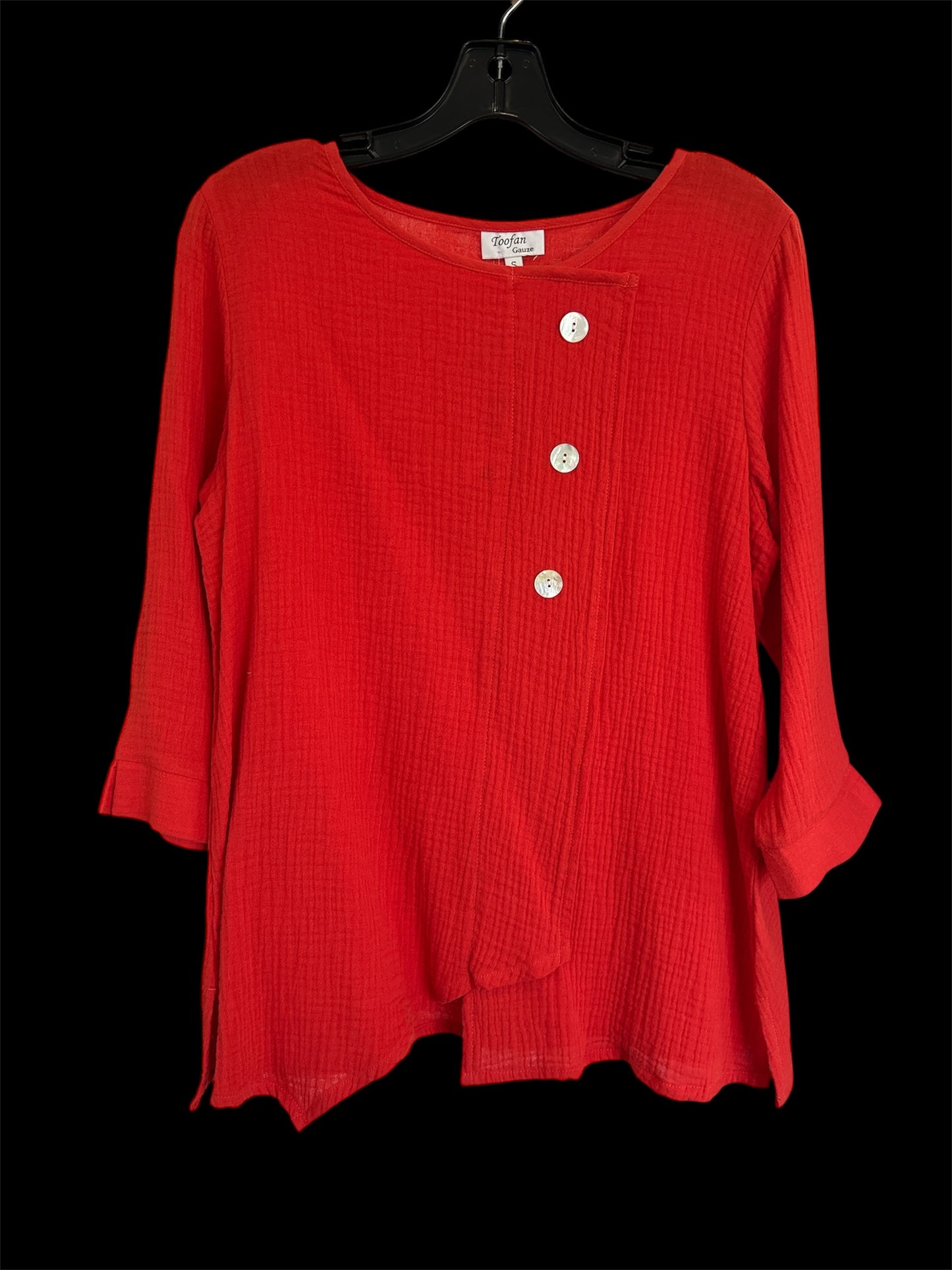 Toofan | 3 Button Detail Gauze Shirt | Tangerine