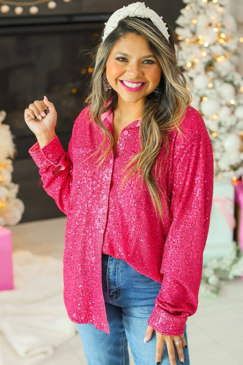 Southern Grace | Kathryn Hot Pink Sequin Button Down