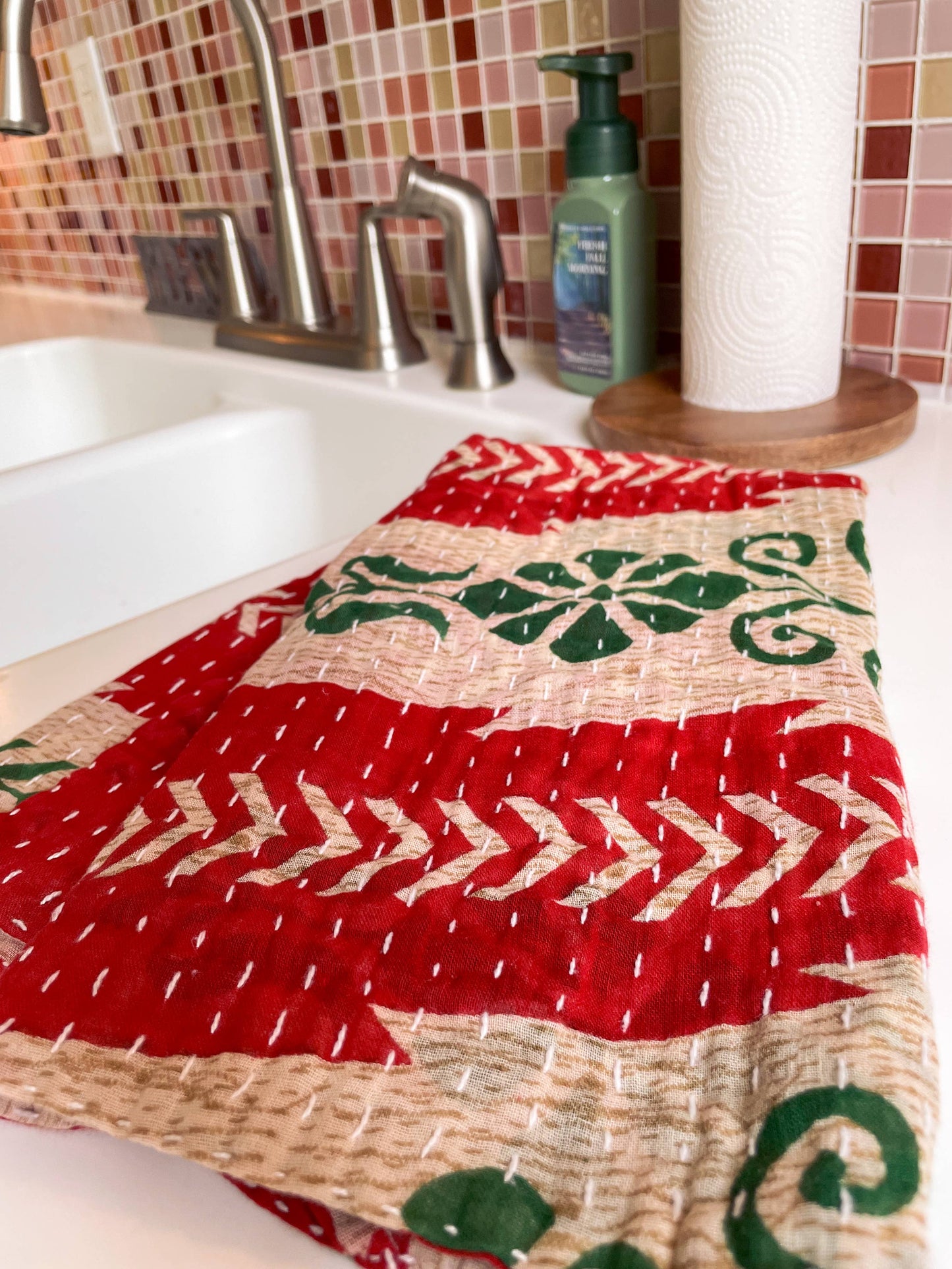 Asha Project | Christmas Kantha Kitchen Towel