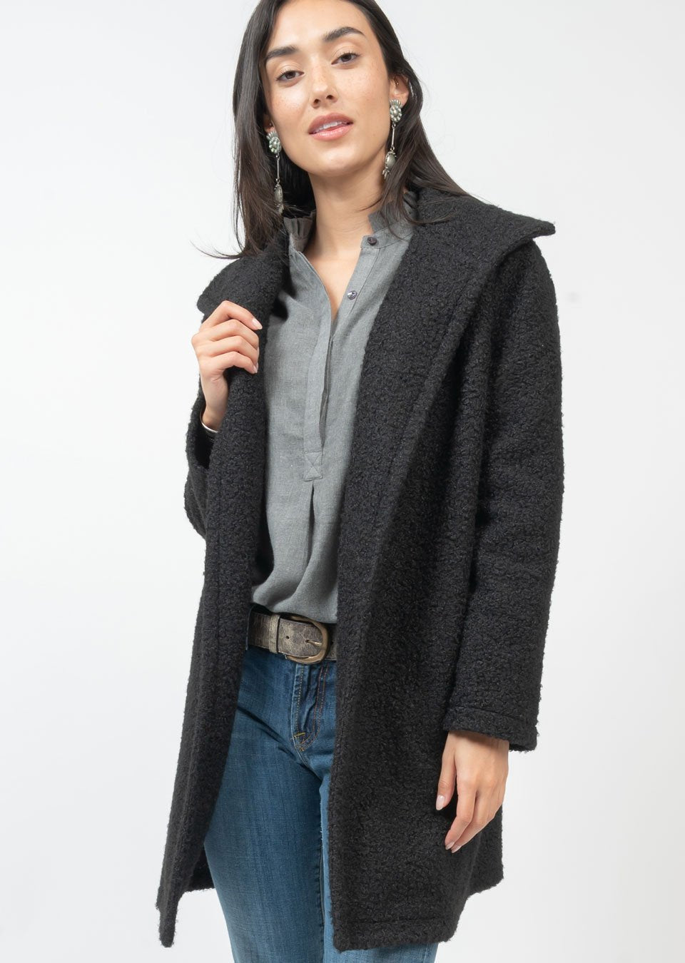 Ivy Jane | Merino Textured Car Coat | Black