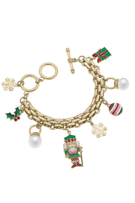 Canvas Style | Naughty Nutcracker Enamel Charm Bracelet in Pink & Green