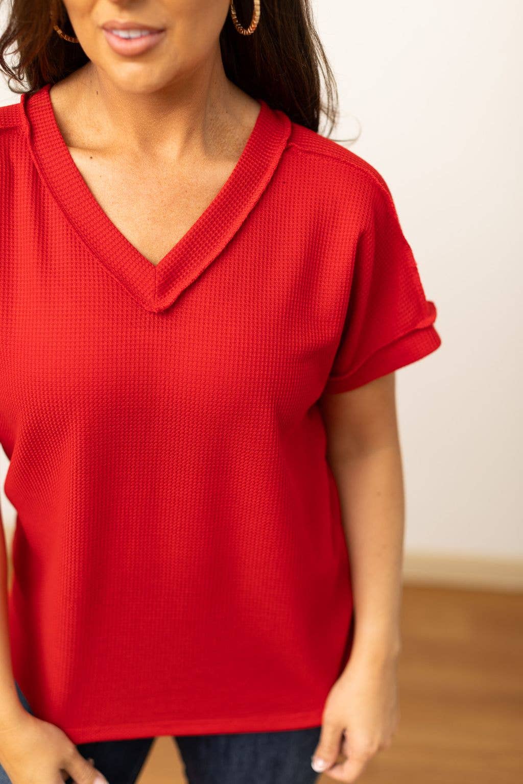 Southern Grace | Lucy Red Waffle Knit Top