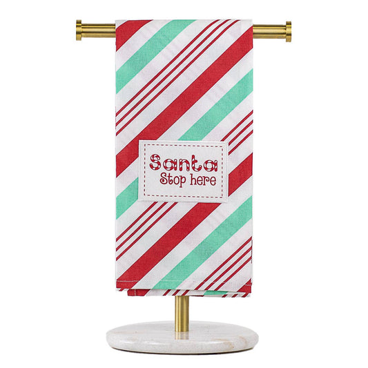 The Royal Standard | Santa Stop Here Candy Stripe Hand Towel | 20x28