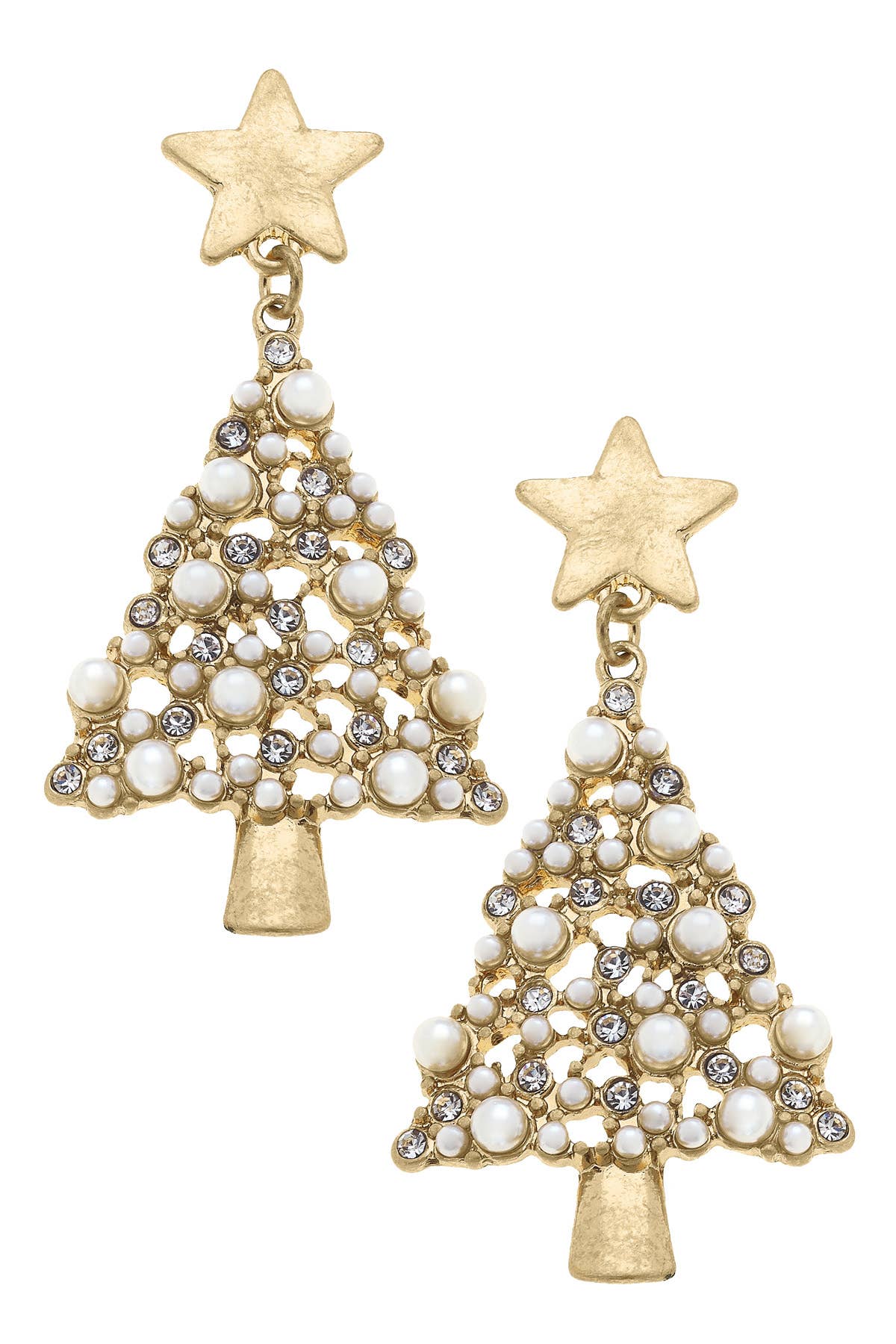 Canvas Style | White Christmas Pearl Studded Christmas Tree Earrings