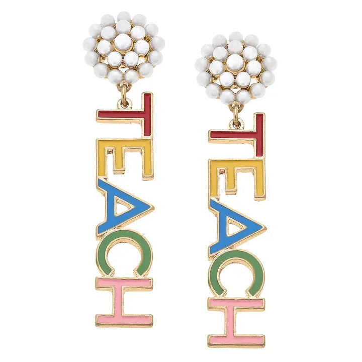 Canvas Style | Pearl Cluster Enamel Drop Earrings | Various