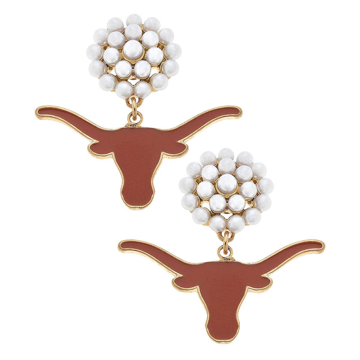 Canvas Style | Texas Longhorns Pearl Cluster Enamel Drop Earrings