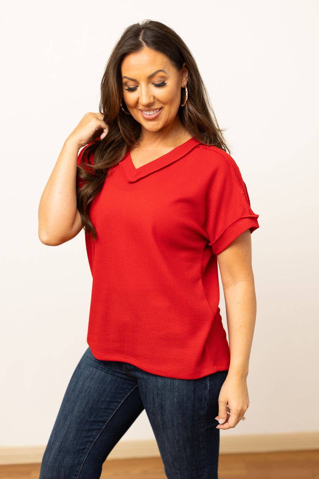 Southern Grace | Lucy Red Waffle Knit Top