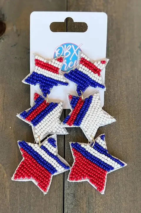 OBX Prep | Striped Stars Beaded Dangle Earrings