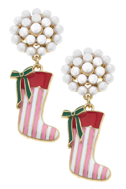 Canvas Style | Stocking Stuffer Pearl Cluster Enamel Earrings in Pink & Red