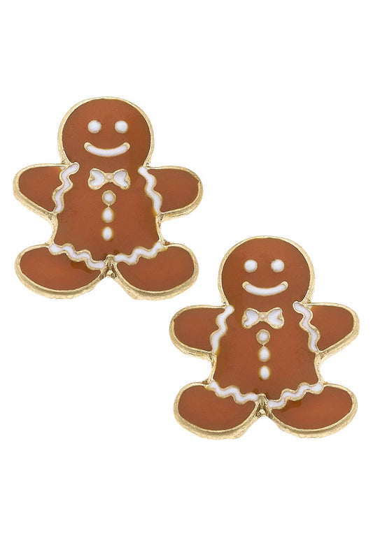 Canvas Style | Gingerbread Men Enamel Stud Earrings in Brown