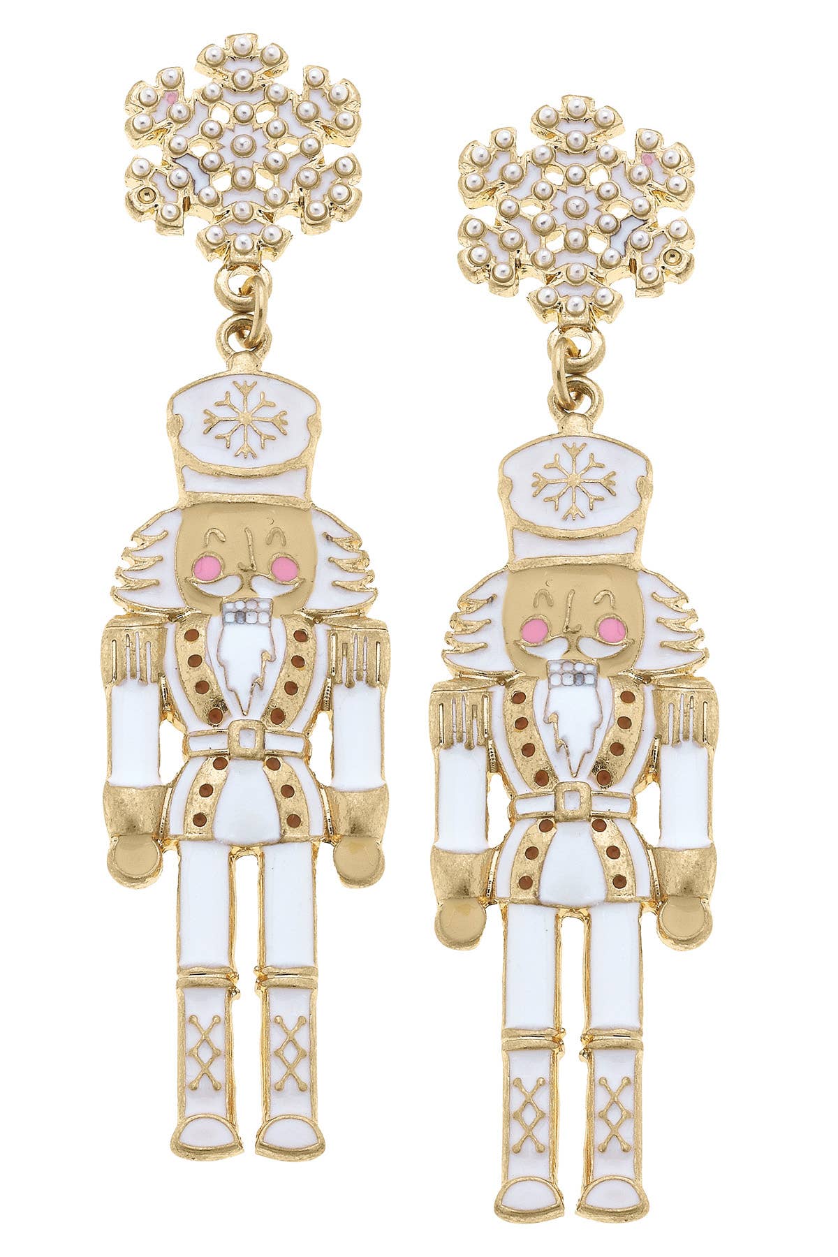 Canvas Style | Pearl Studded Snowflake Enamel Nutcracker Earrings