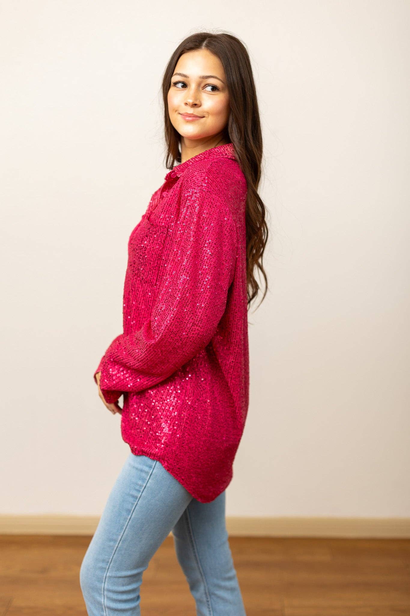 Southern Grace | Kathryn Hot Pink Sequin Button Down