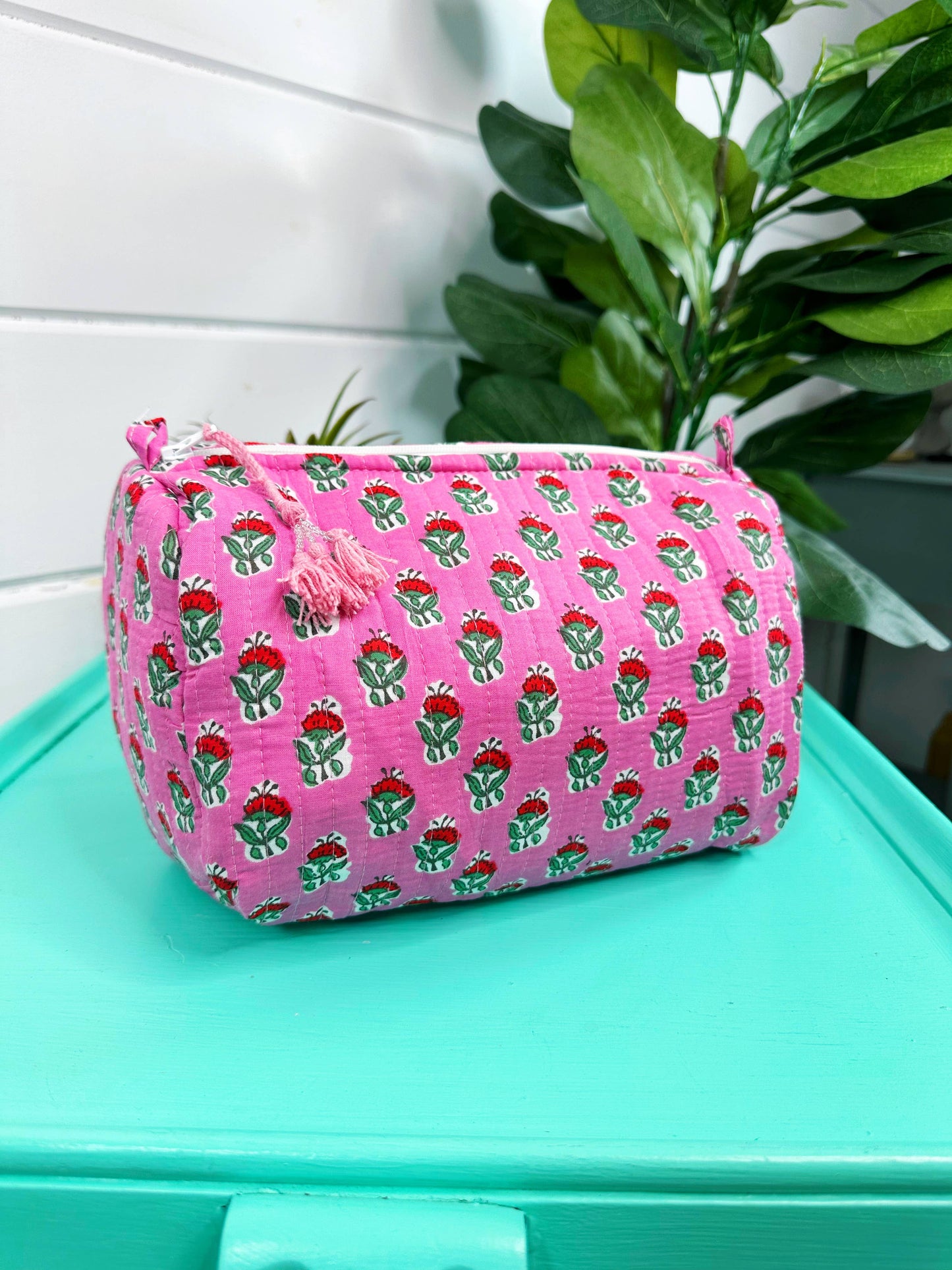 Folklore Couture | Quilted Makeup Bags | Cosmetics Toiletry Bag | Pink Floral