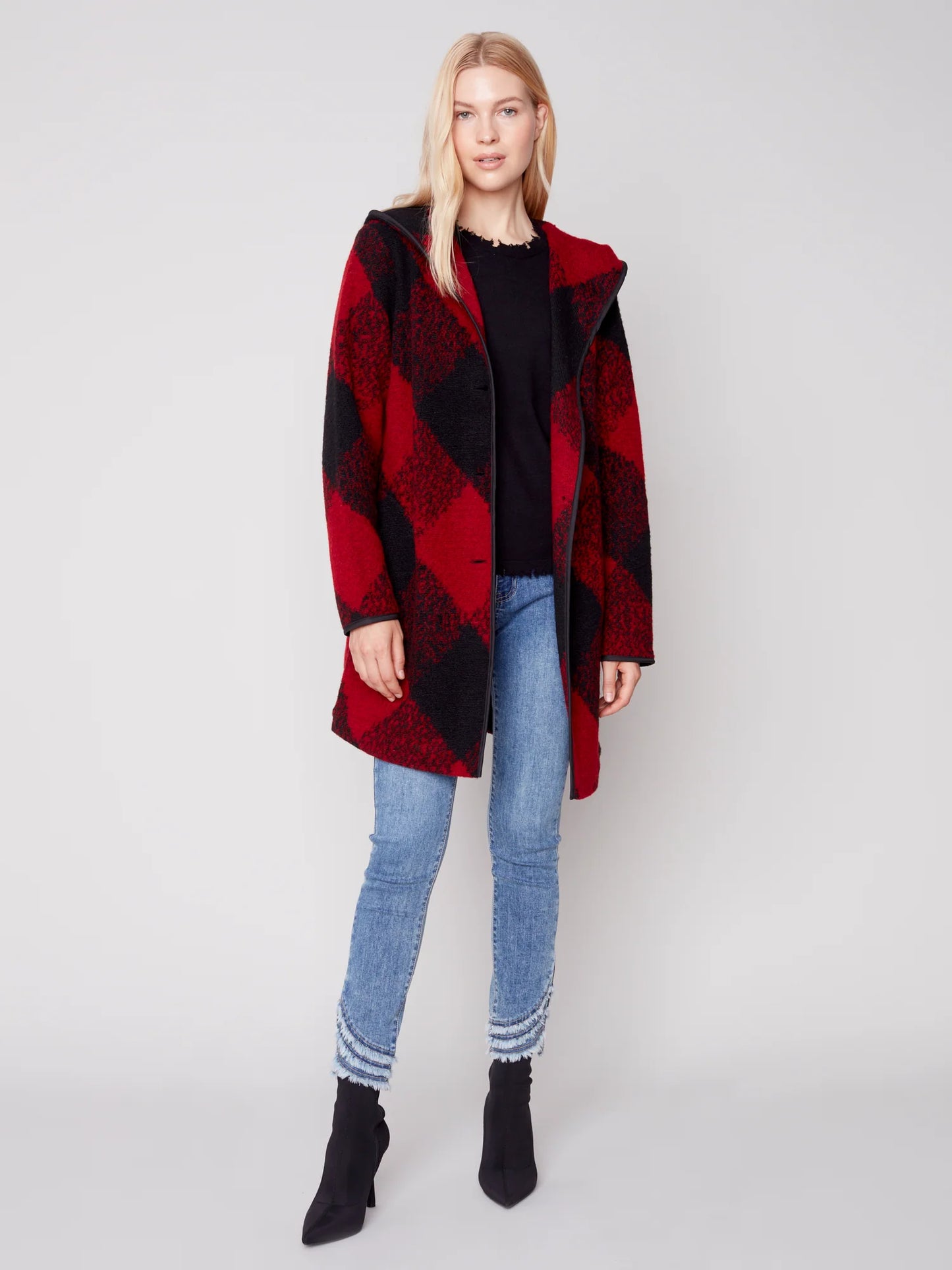 Charlie B | Boiled Wool Coat w/ Hood | Ruby