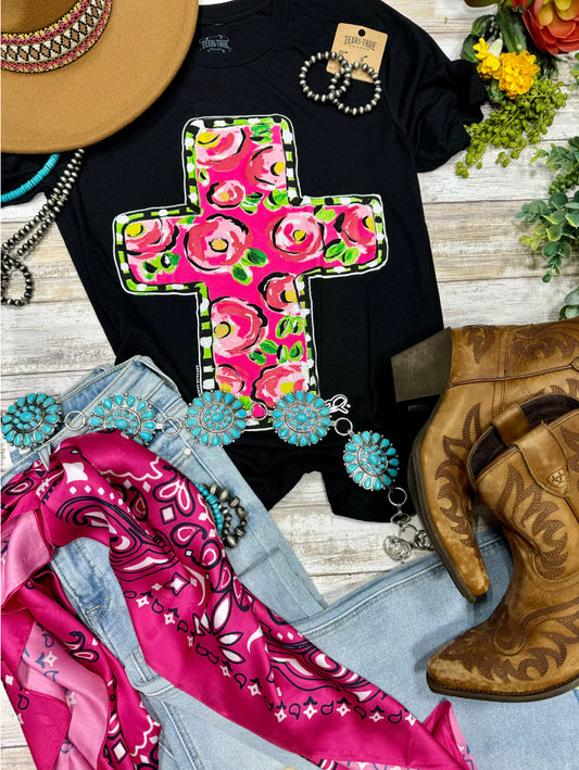 Texas True Threads | Pink Floral Cross