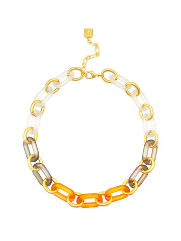 Zenzii | Resin Oval Links Collar Necklace | Orange Multi