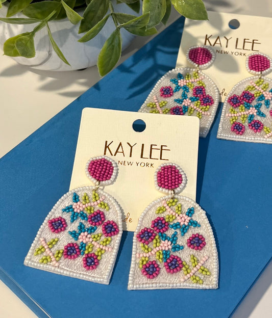 Kaylee | Beaded Floral Dome Earrings | Various Colors