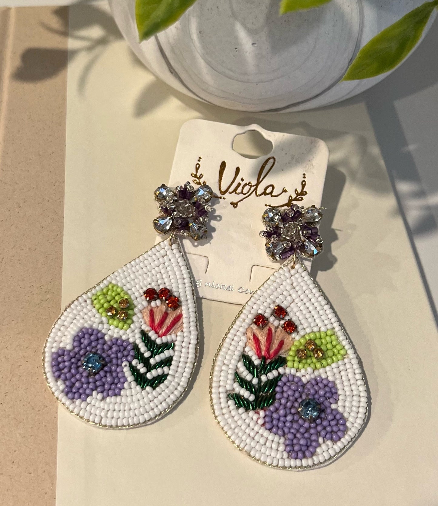 Viola | Beaded Floral Teardrop Earrings | Various Colors