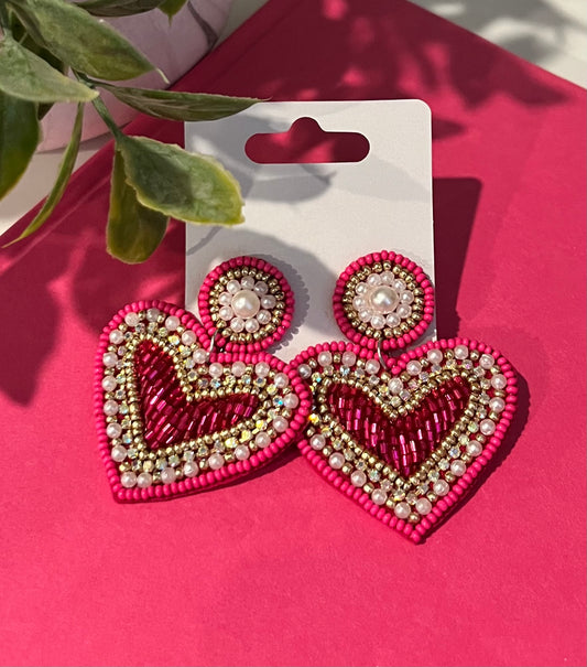 OBX Prep | Beaded Heart Earrings with Pearl