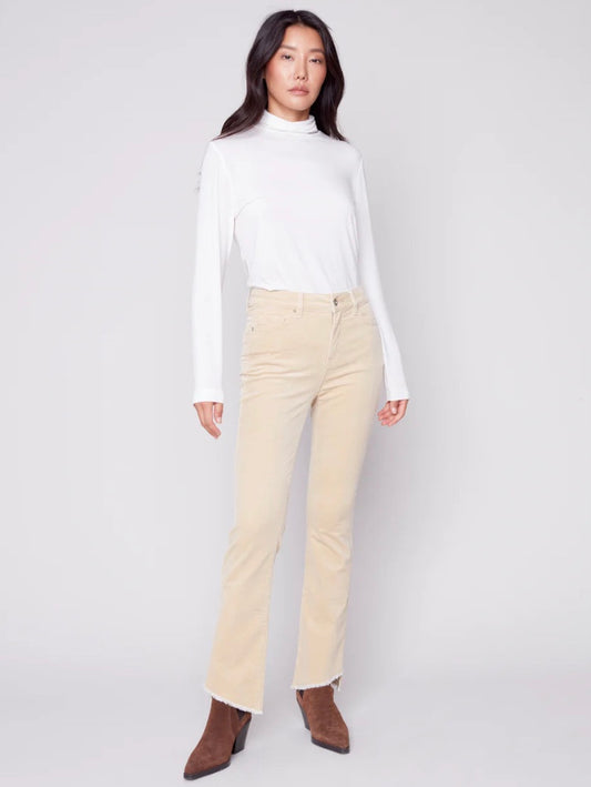 Charlie B | Colored Twill Flare Pant w/ Asymmetrical Opening | Natural | C5429