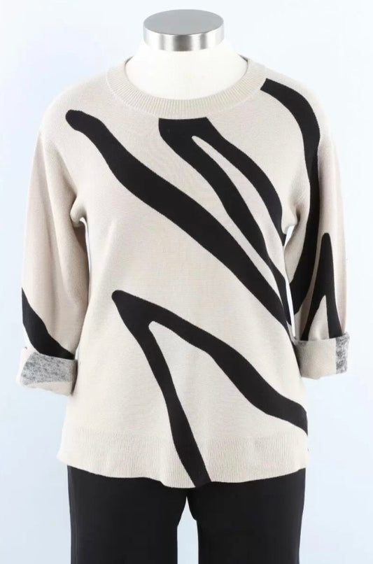 Charlie B | Jacquard Ornament Cotton Sweater | Almond | C2537