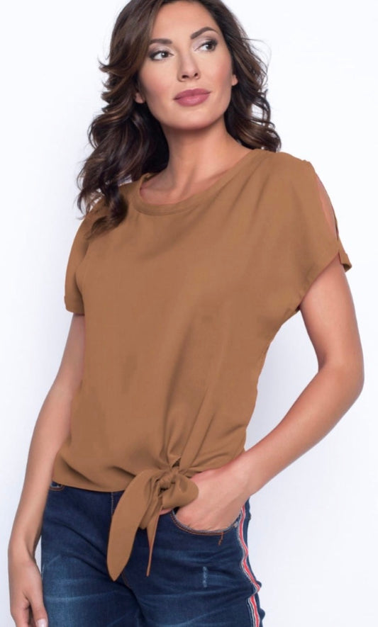 Frank Lyman | 181224 | Woven Top w/Side Tie | Chestnut*