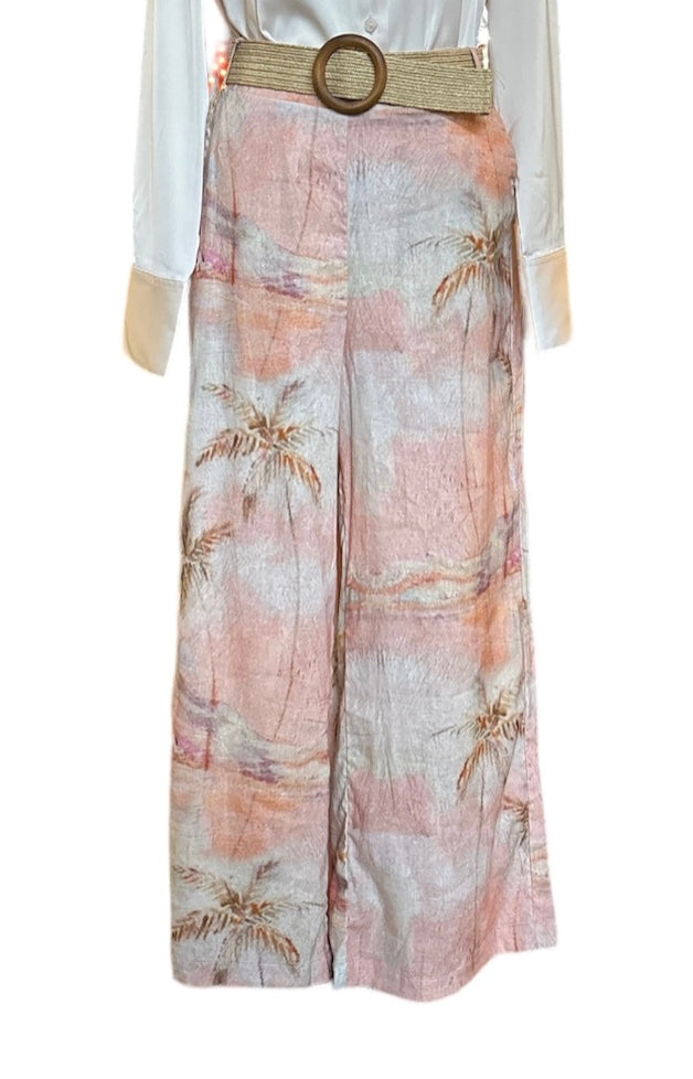 Rachel Zoe | Pastel Design Pant w/ Belt | S | Peach/ Pink