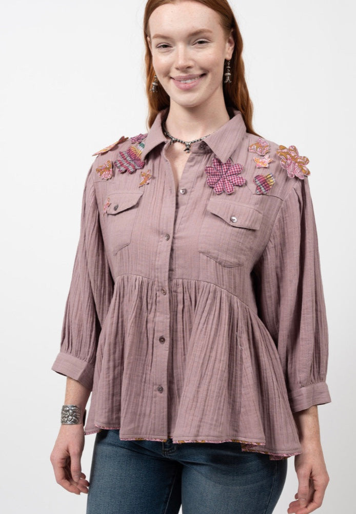 Ivy Jane | Carrying Flowers Button Down Top | Mauve | 140047