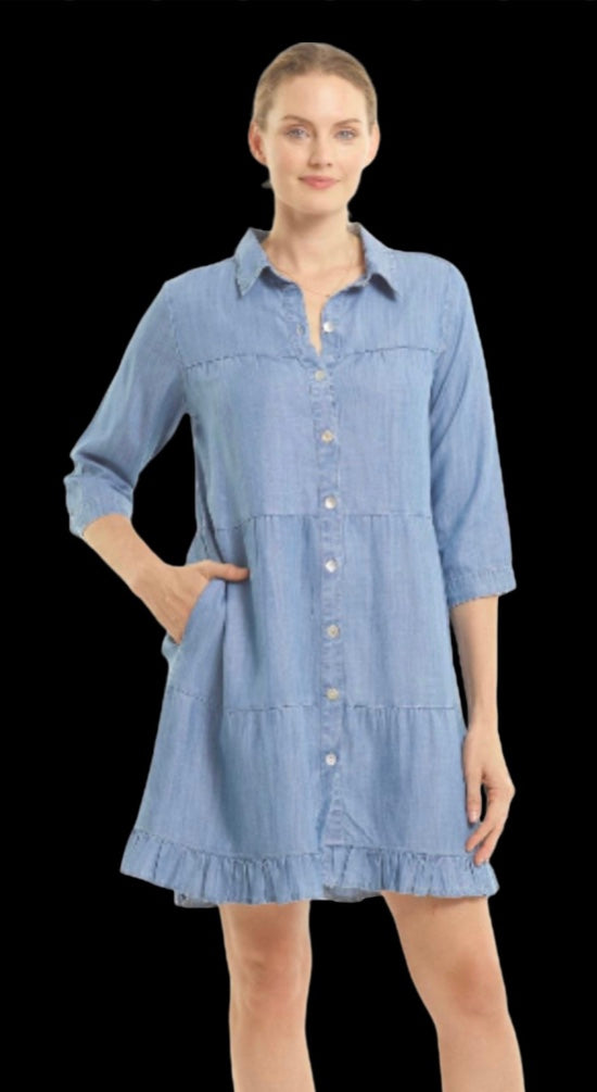 Toofan | Tencel Denim Tier Dress | Light Wash | TD1353