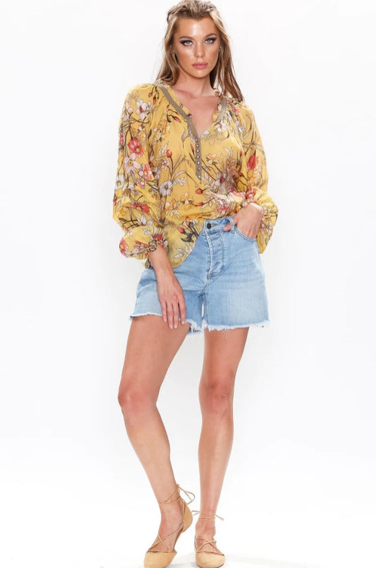 Aratta | Bette Blouse | Yellow Floral | ED20G339A