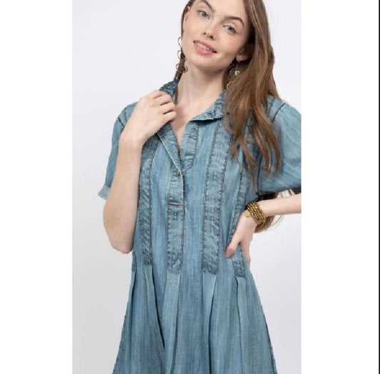 Uncle Frank | Denim Tennis Dress w/ Pleats | Indigo | 72524