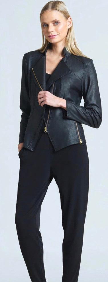 CSW | Soft Knit Liquid Leather Zip Jacket | Black | 1X | JK163