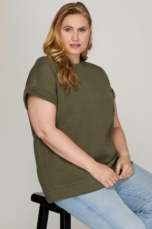 She + Sky | Olive Drop Shoulder Textured Top | Plus