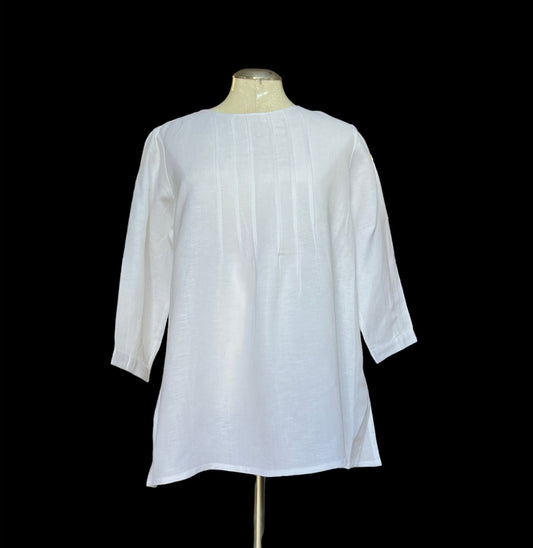 Toofan | Round Neck Pintuck Tunic | White | L146-WH