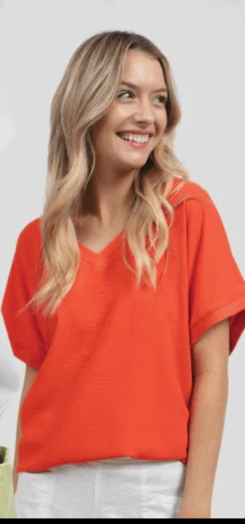 Ivy Jane | V-Neck Rib Trim Tee | Tomato | 650318