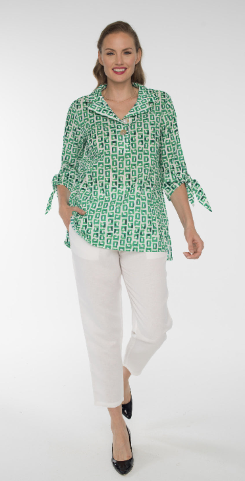 Toofan | Printed Wire Collar Pull-Over Tunic | Green | DP33-509