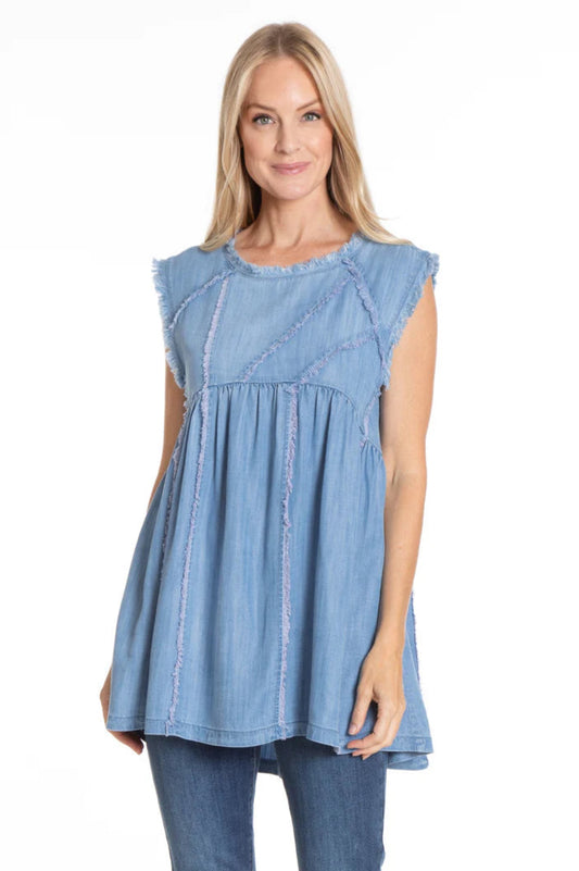 APNY | Sleeveless Patched and Frayed Tunic | Light Indigo | SA1