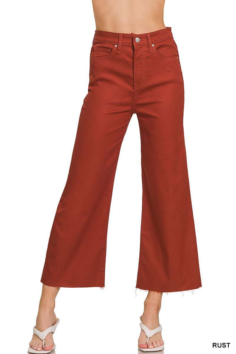 Zenana | High Rise Flare Cropped Color Denim Pants