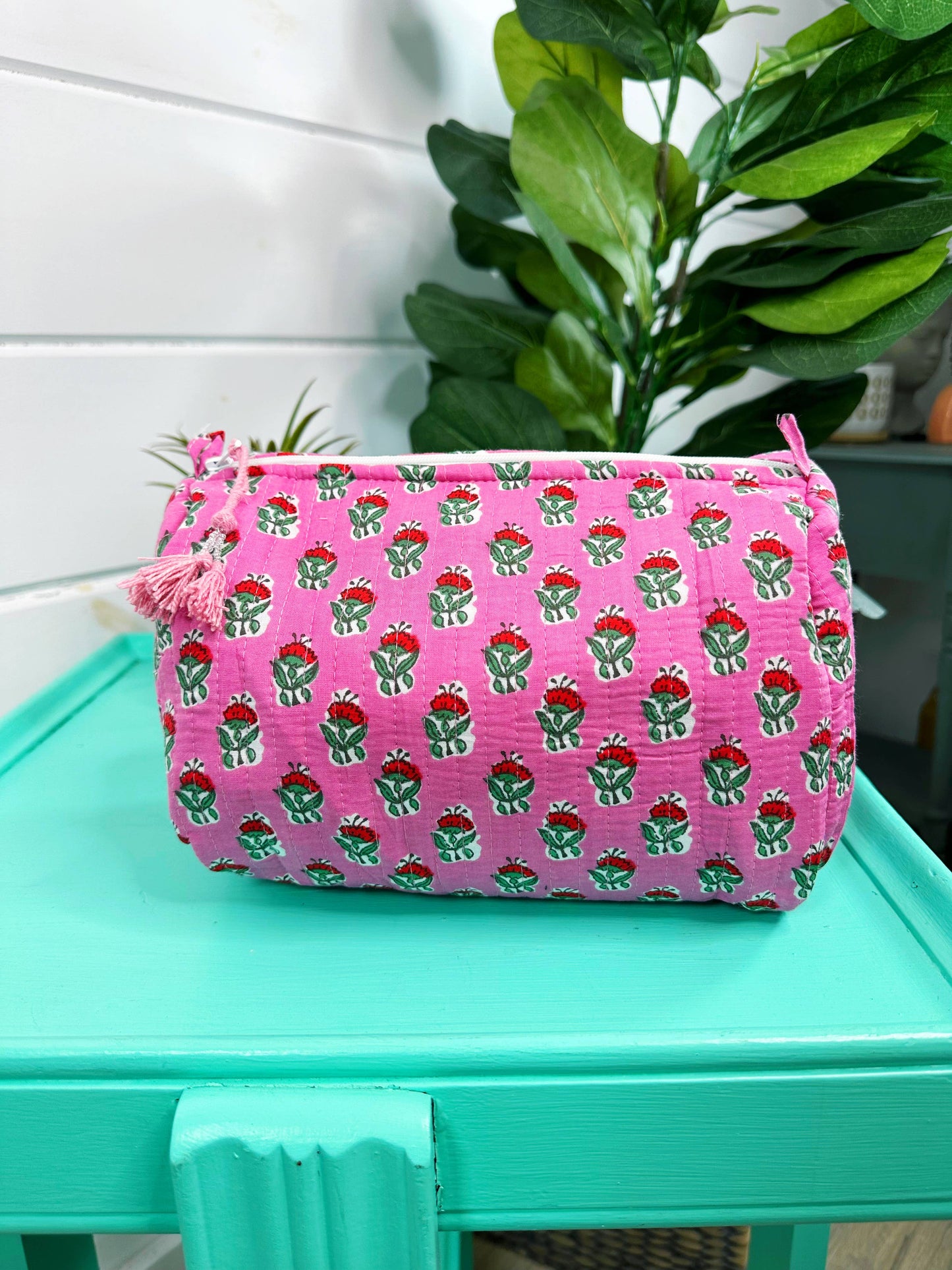 Folklore Couture | Quilted Makeup Bags | Cosmetics Toiletry Bag | Pink Floral