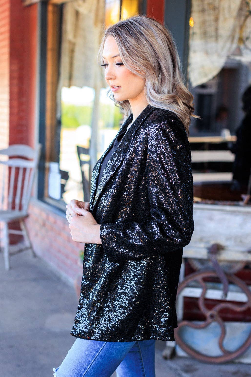 Southern Grace | Sequin Blazer in Black