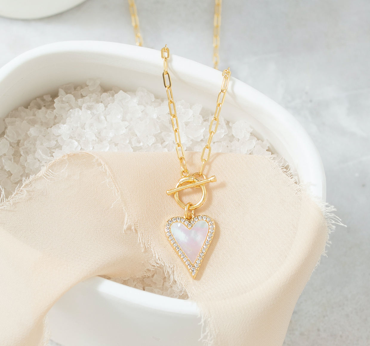 Splendid Iris | Mother of Pearl Pave Heart Toggle Necklace