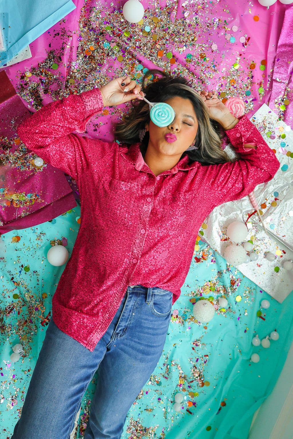 Southern Grace | Kathryn Hot Pink Sequin Button Down