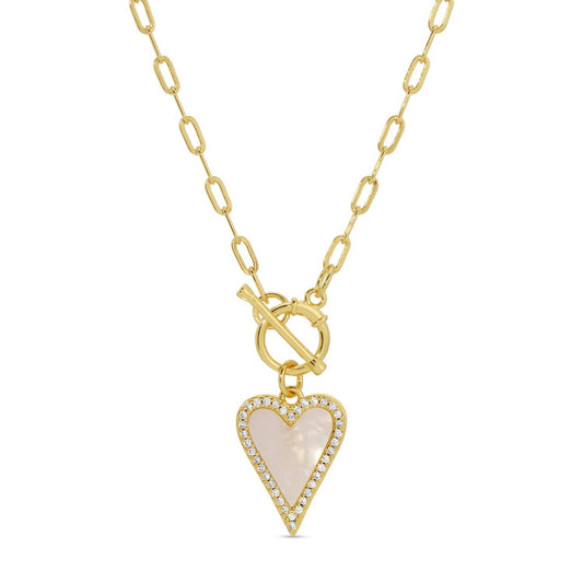 Splendid Iris | Mother of Pearl Pave Heart Toggle Necklace