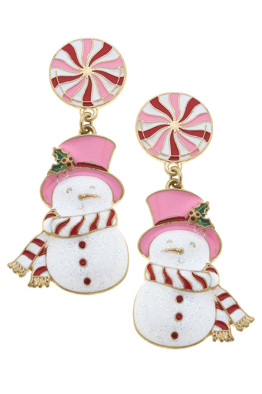 Canvas Style | Mrs. Frosty Enamel Peppermint Candy Drop Earrings