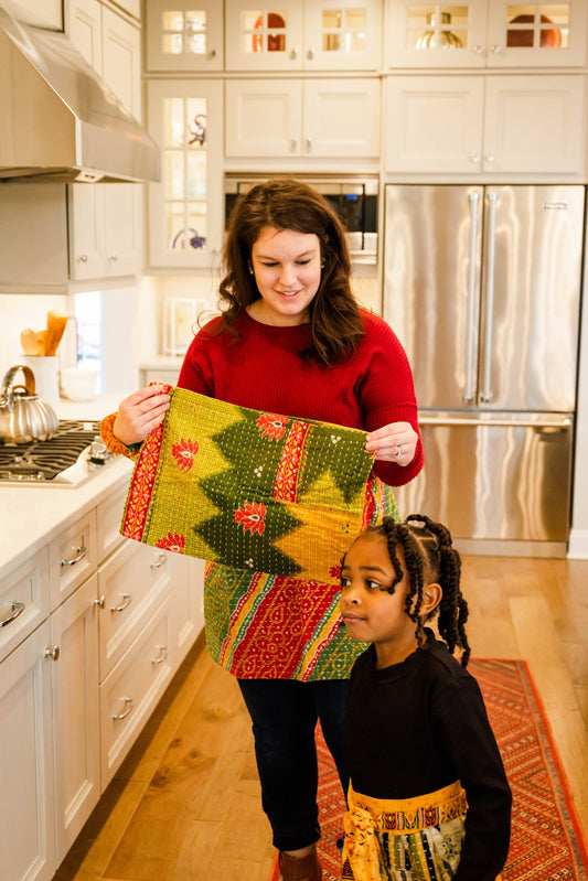 Asha Project | Christmas Kantha Kitchen Towel