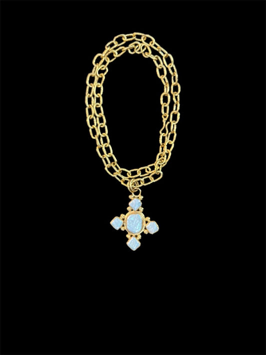 IKAT Jewelry | Turkish Gold Mother of Pearl Cross Necklace